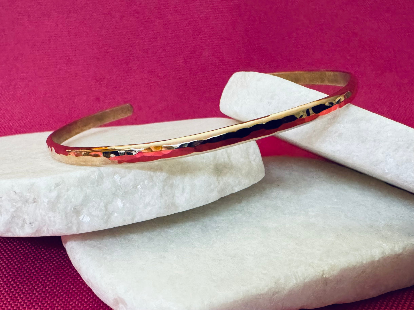 Rose Gold Thin Half Round Hammered