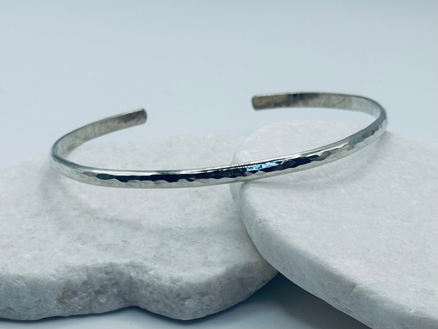Silver Thin Half Round Hammered