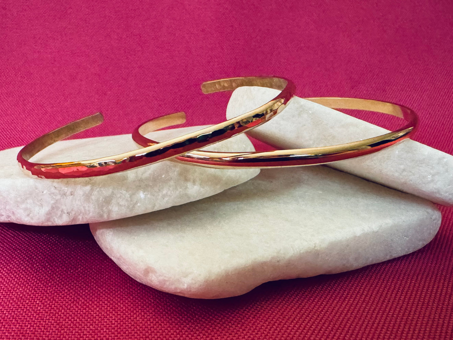 Rose Gold Thin Half Round Hammered
