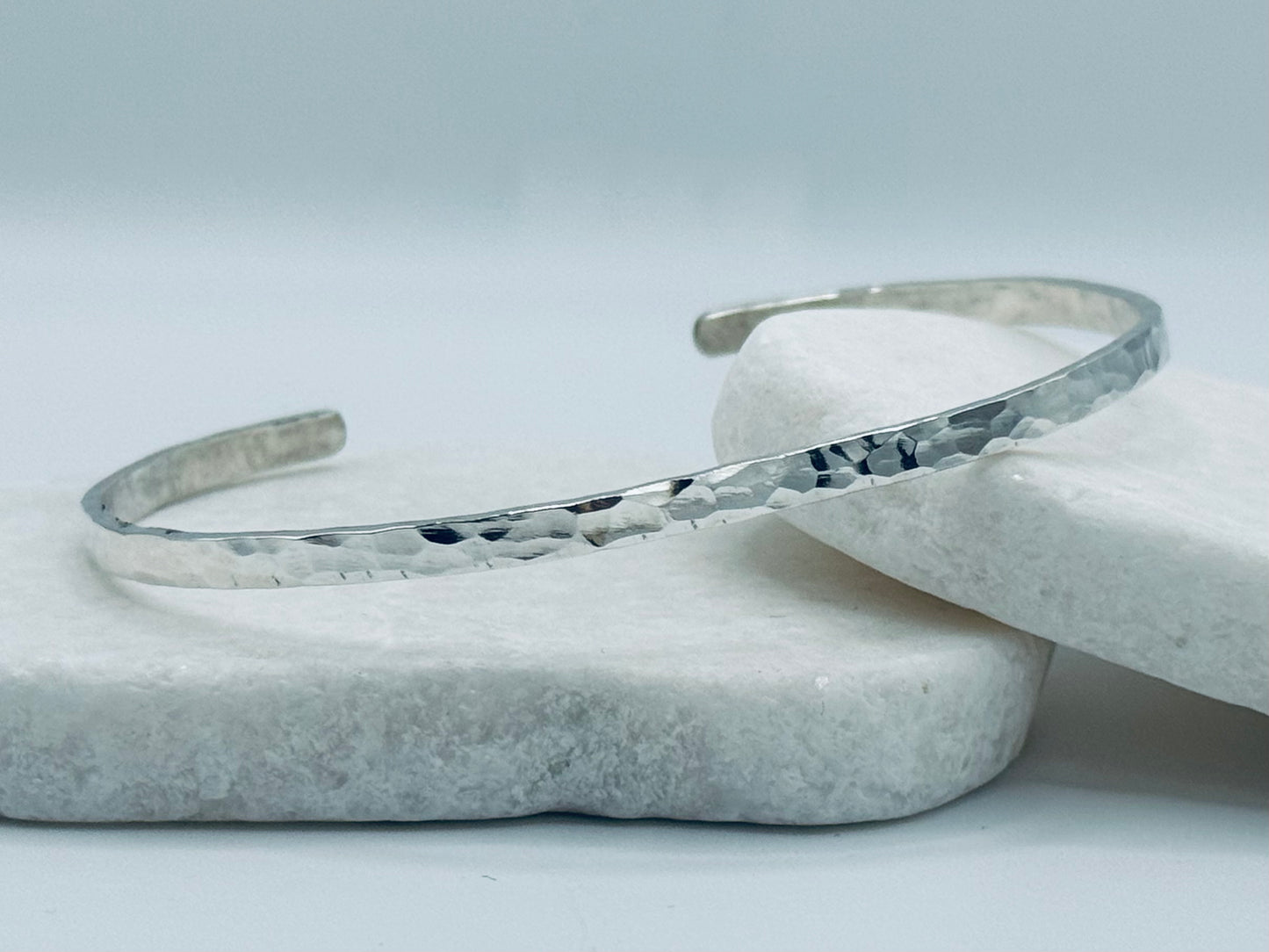 Silver Thin Bar Hammered