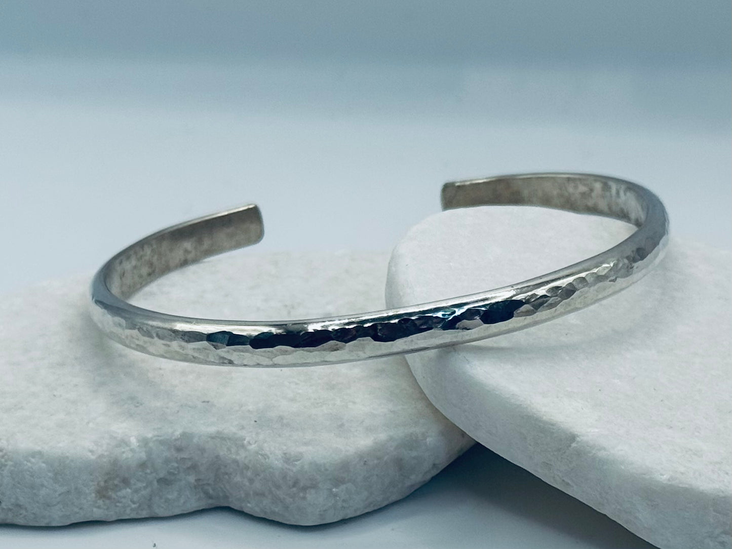 Silver Chunky Half Round Hammered