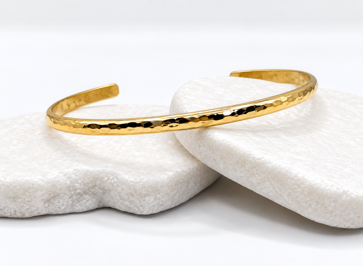 Gold Thick Half Round Hammered