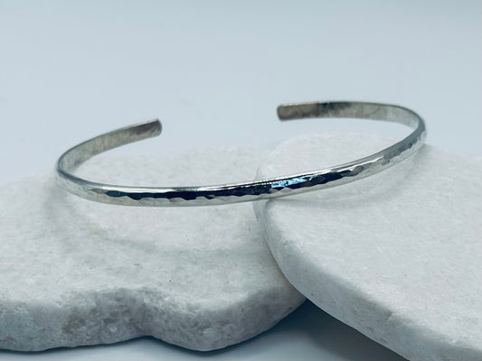 Silver Thin Half Round Hammered
