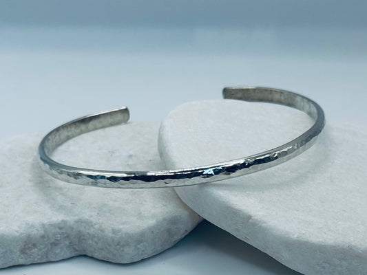 Silver Thick Half Round Hammered
