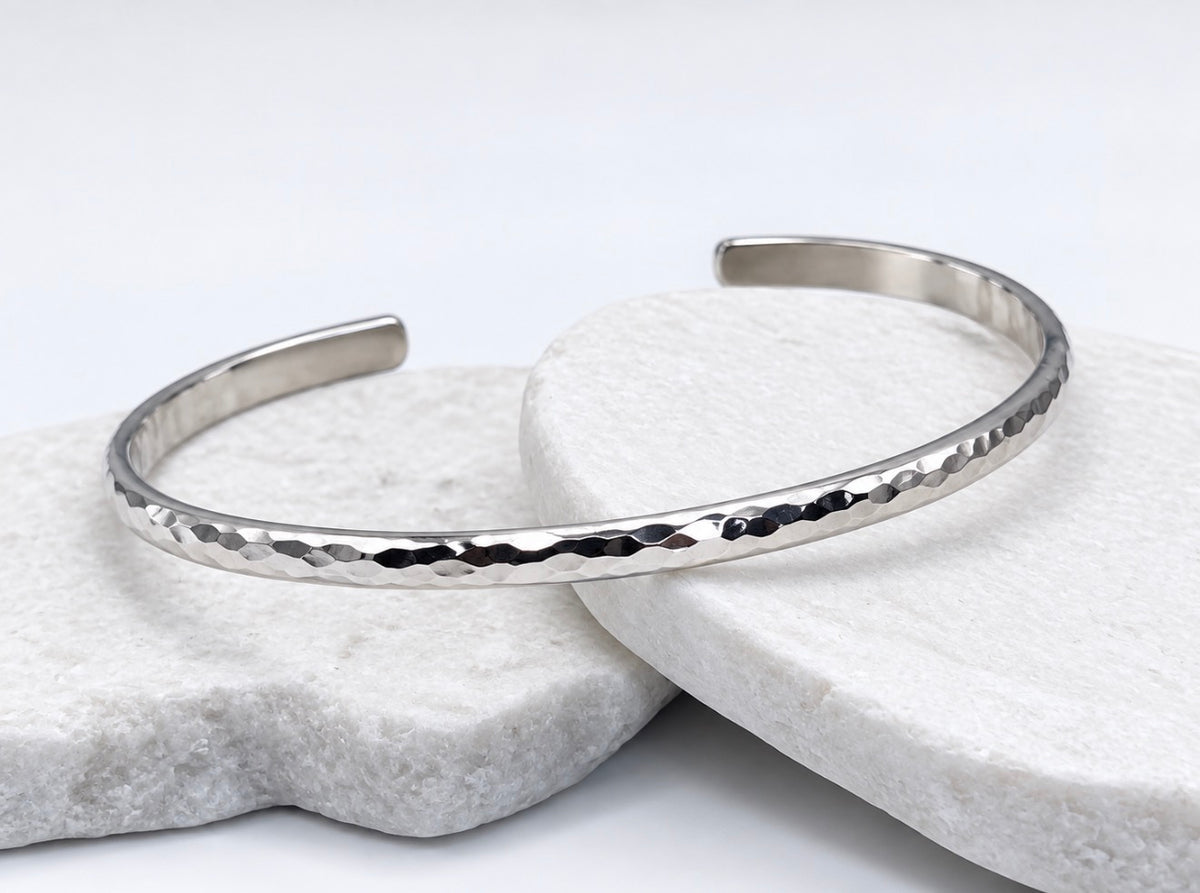 Silver Thick Half Round Hammered