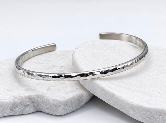 Silver Thick Half Round Hammered