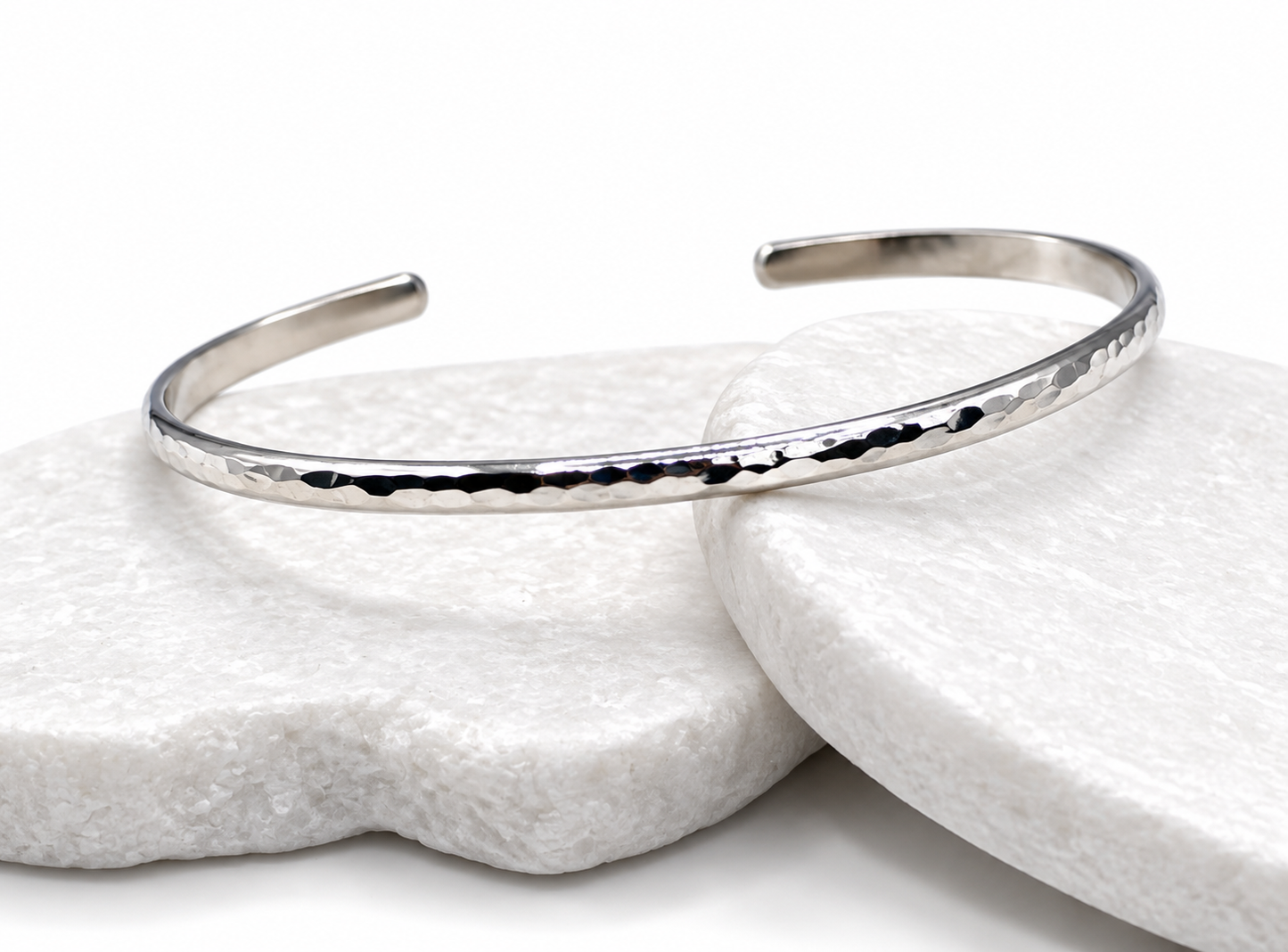 Silver Thin Half Round Hammered