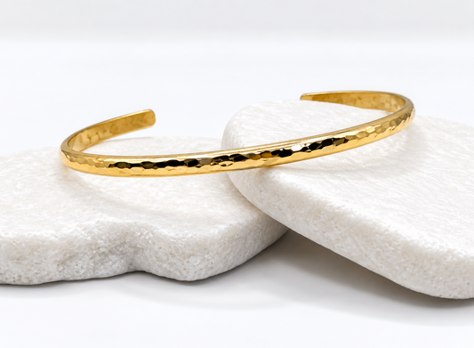 Gold Thick Half Round Hammered