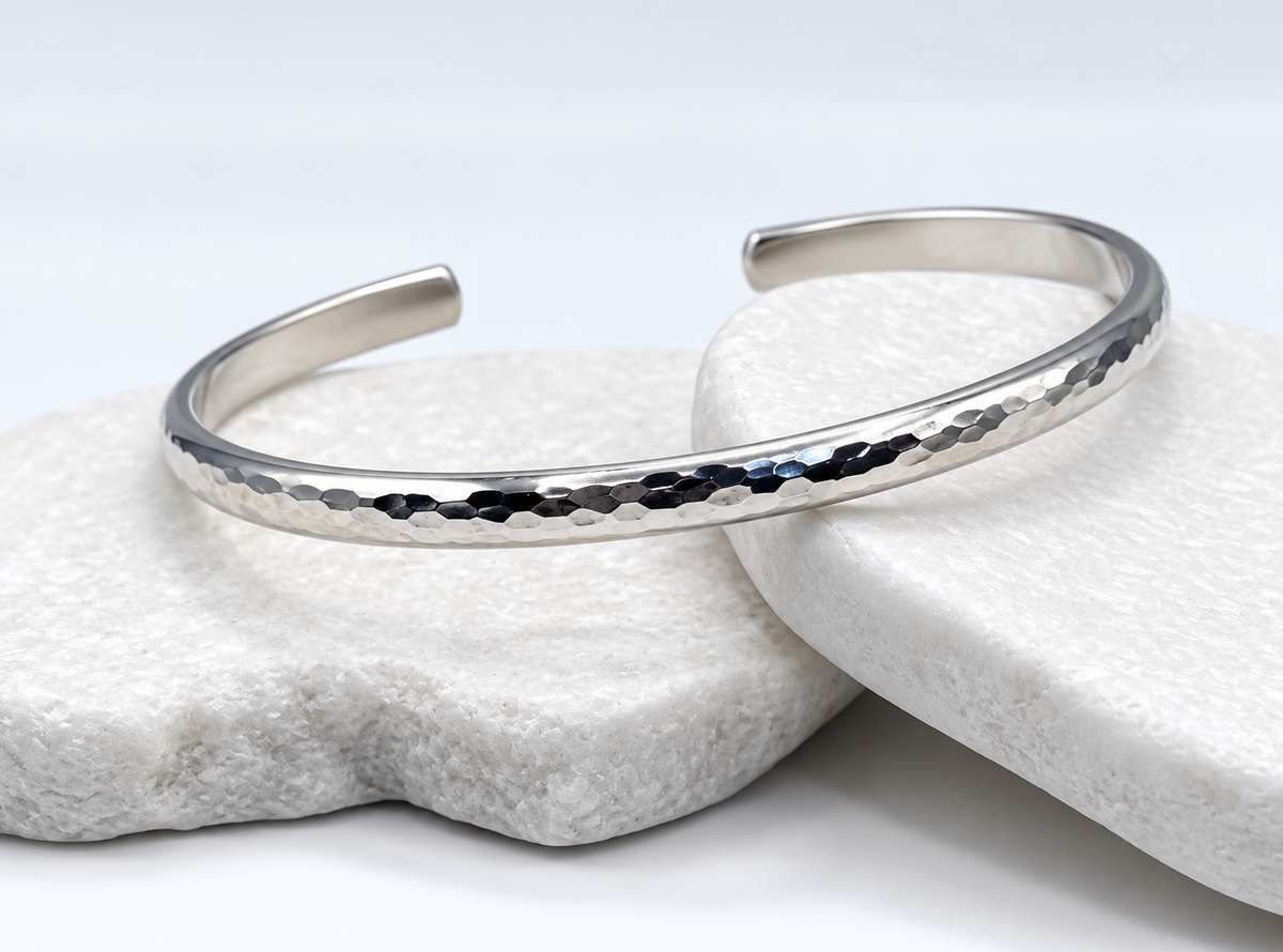 Silver Chunky Half Round Hammered